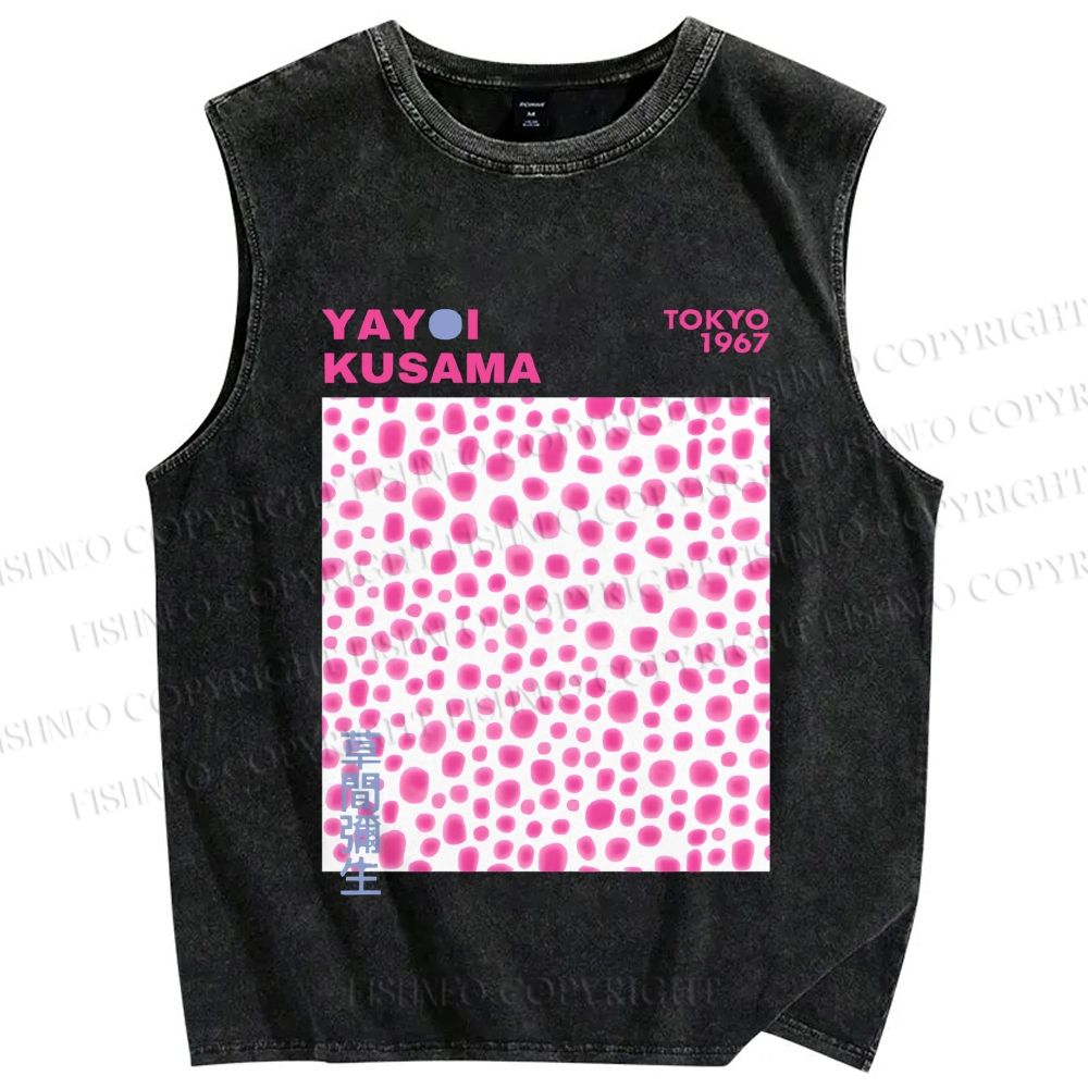 Unisex Yayoi Kusama Pink Dots Printed Washed Tank Top