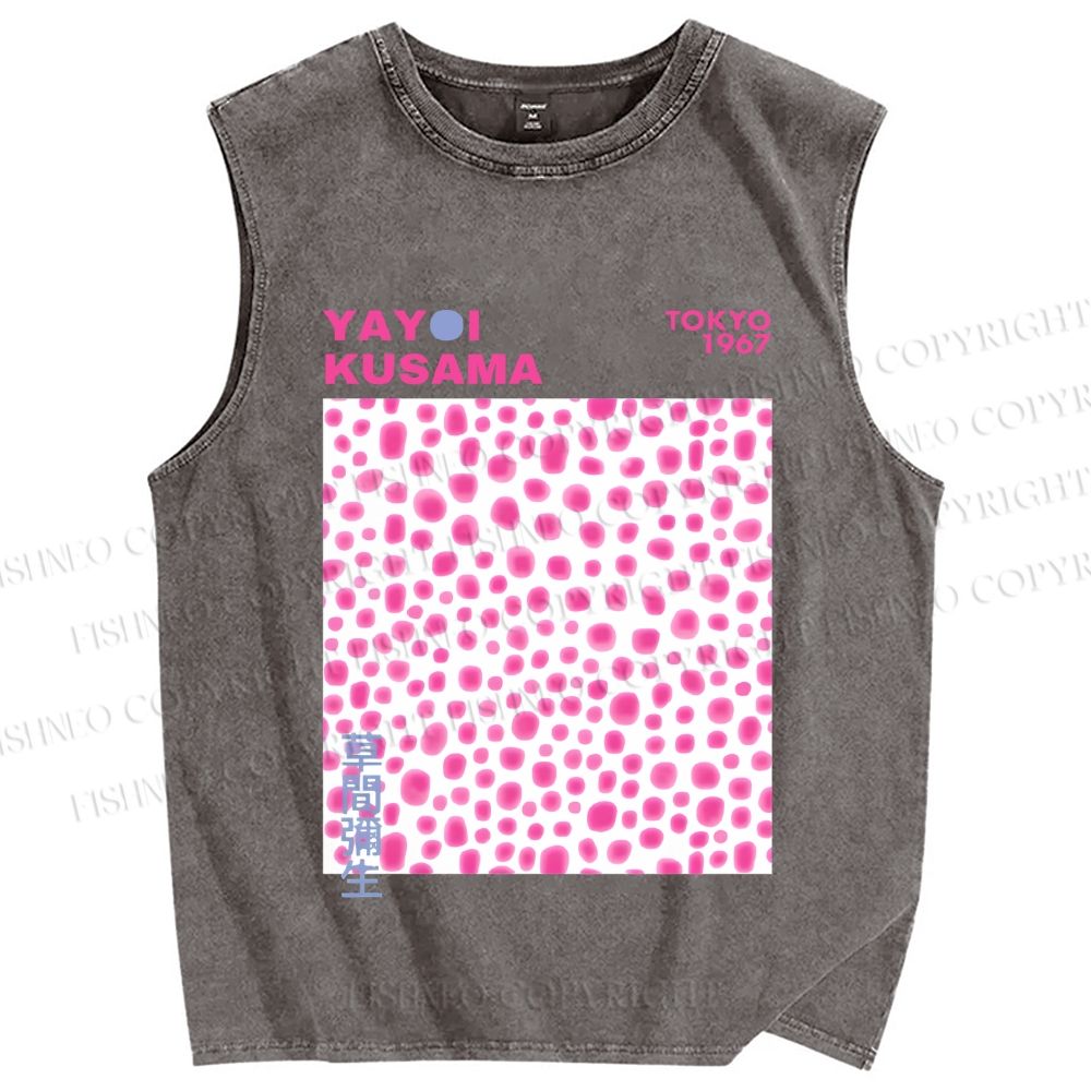 Unisex Yayoi Kusama Pink Dots Printed Washed Tank Top