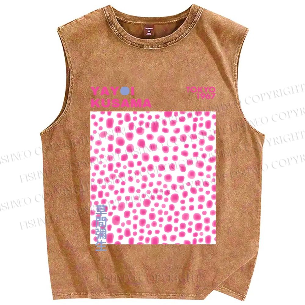 Unisex Yayoi Kusama Pink Dots Printed Washed Tank Top