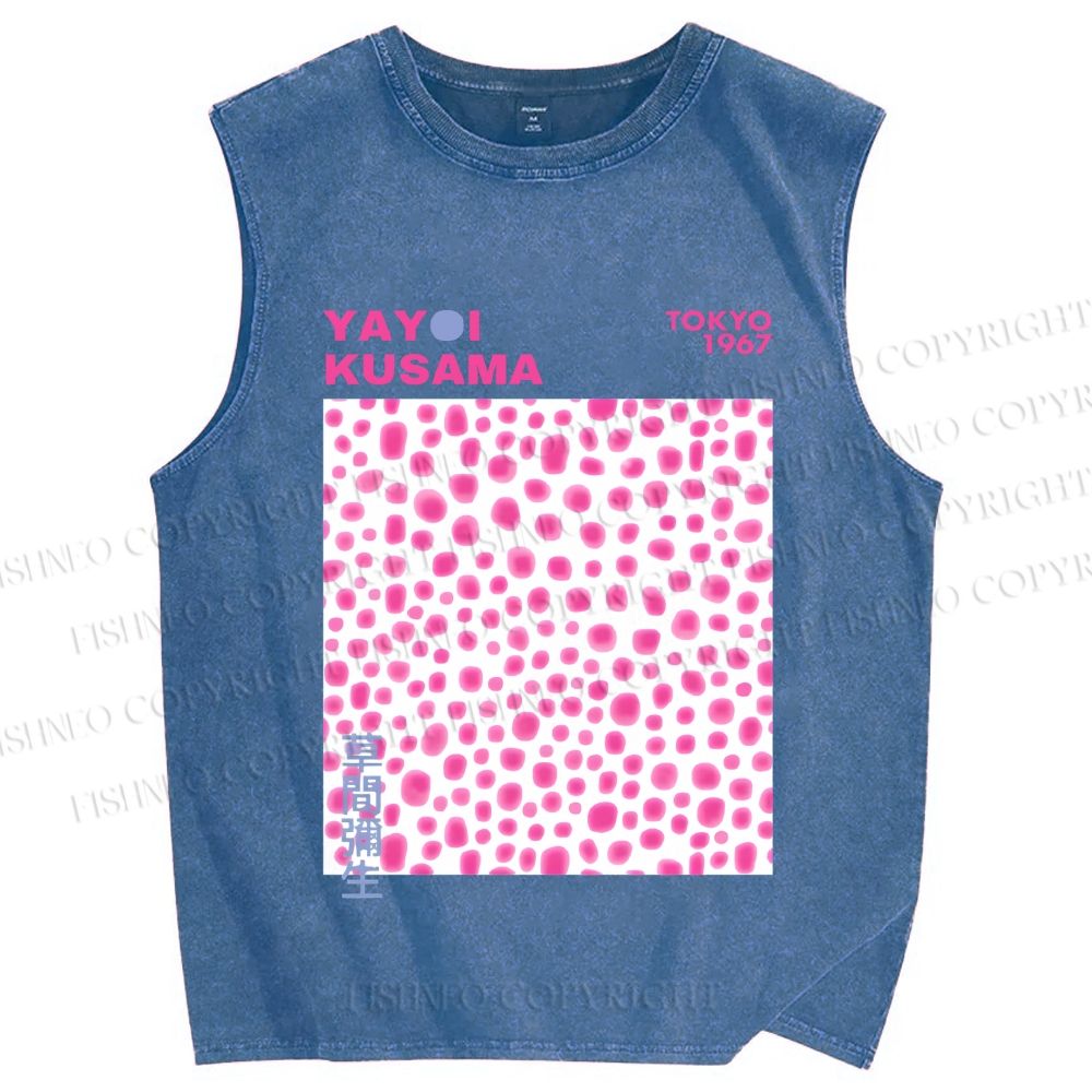 Unisex Yayoi Kusama Pink Dots Printed Washed Tank Top