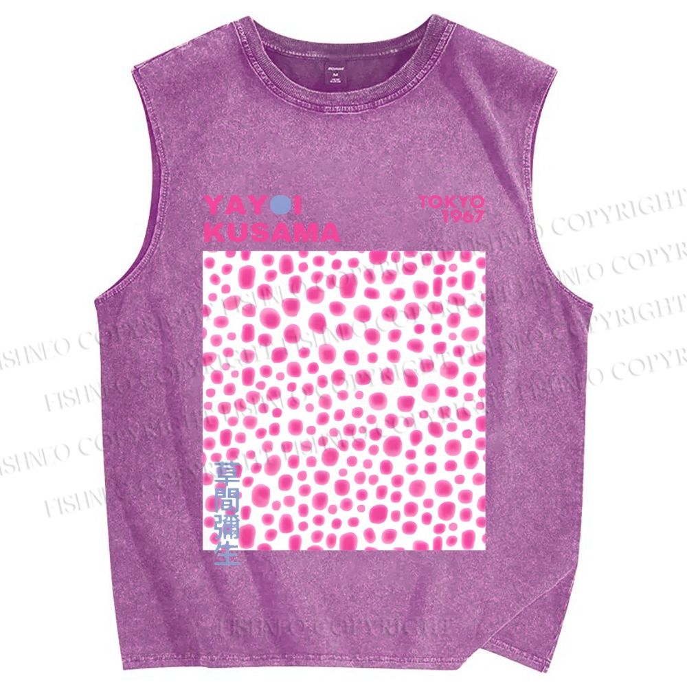 Unisex Yayoi Kusama Pink Dots Printed Washed Tank Top