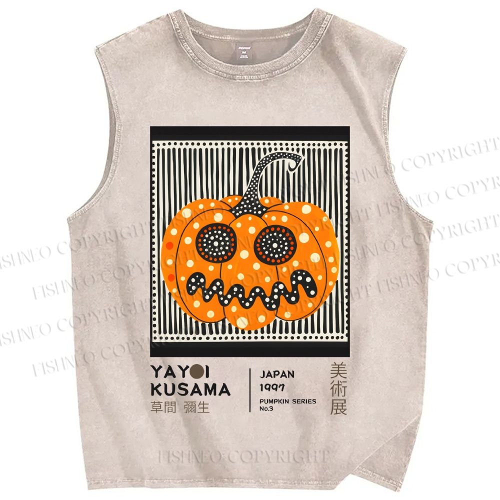 Unisex Yayoi Kusama Spooky Pumpkin Printed Washed Tank Top