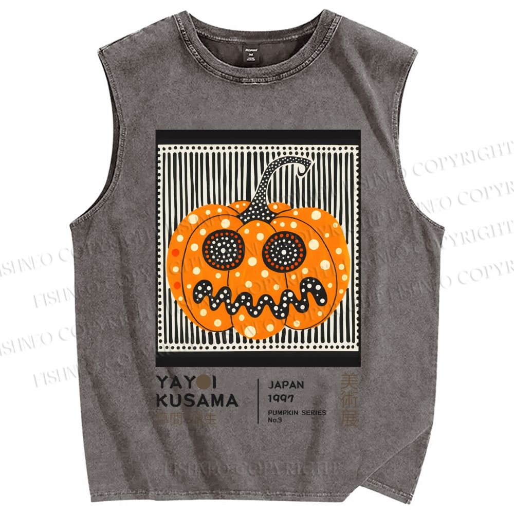 Unisex Yayoi Kusama Spooky Pumpkin Printed Washed Tank Top