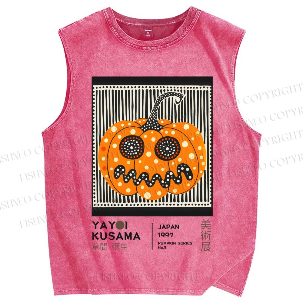 Unisex Yayoi Kusama Spooky Pumpkin Printed Washed Tank Top
