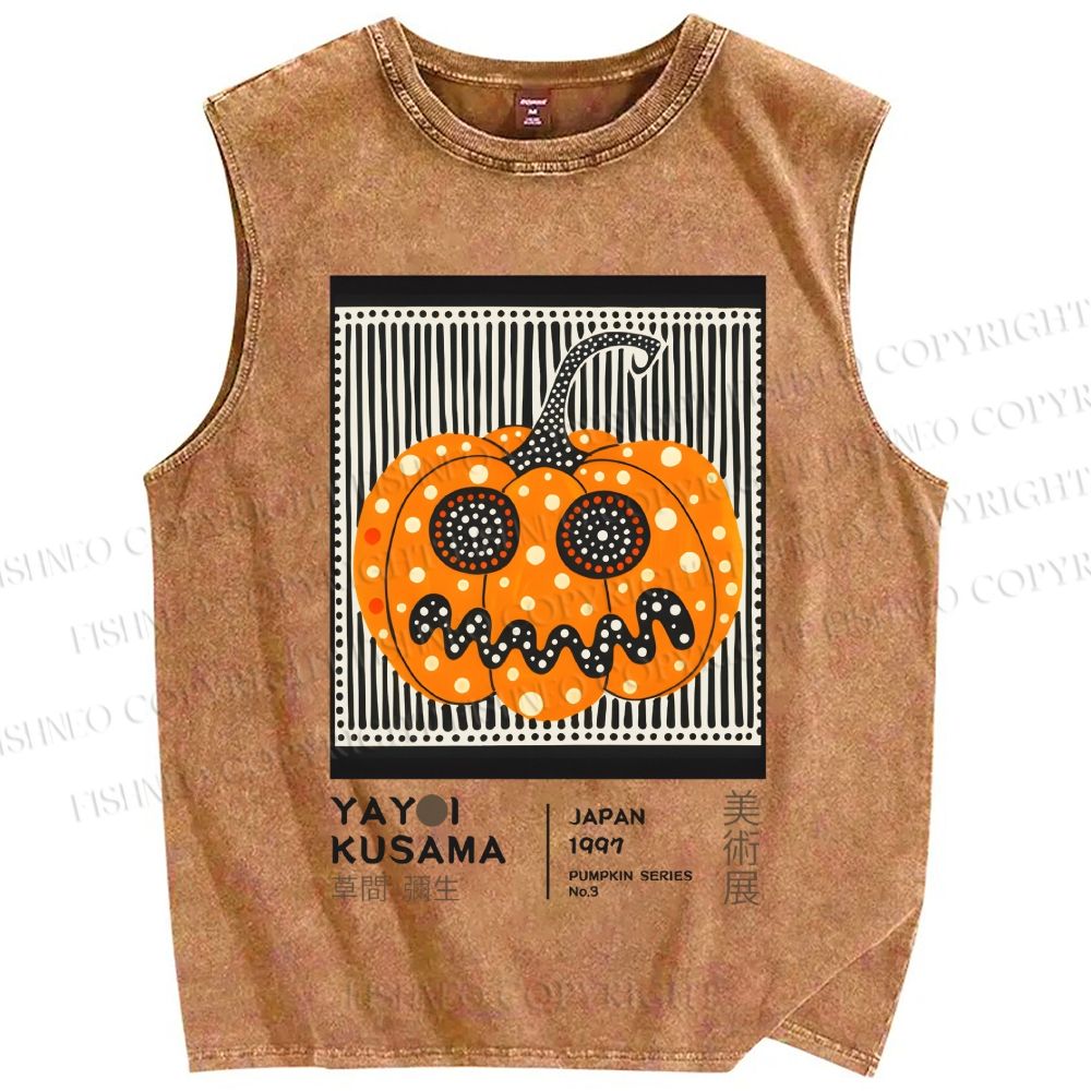 Unisex Yayoi Kusama Spooky Pumpkin Printed Washed Tank Top