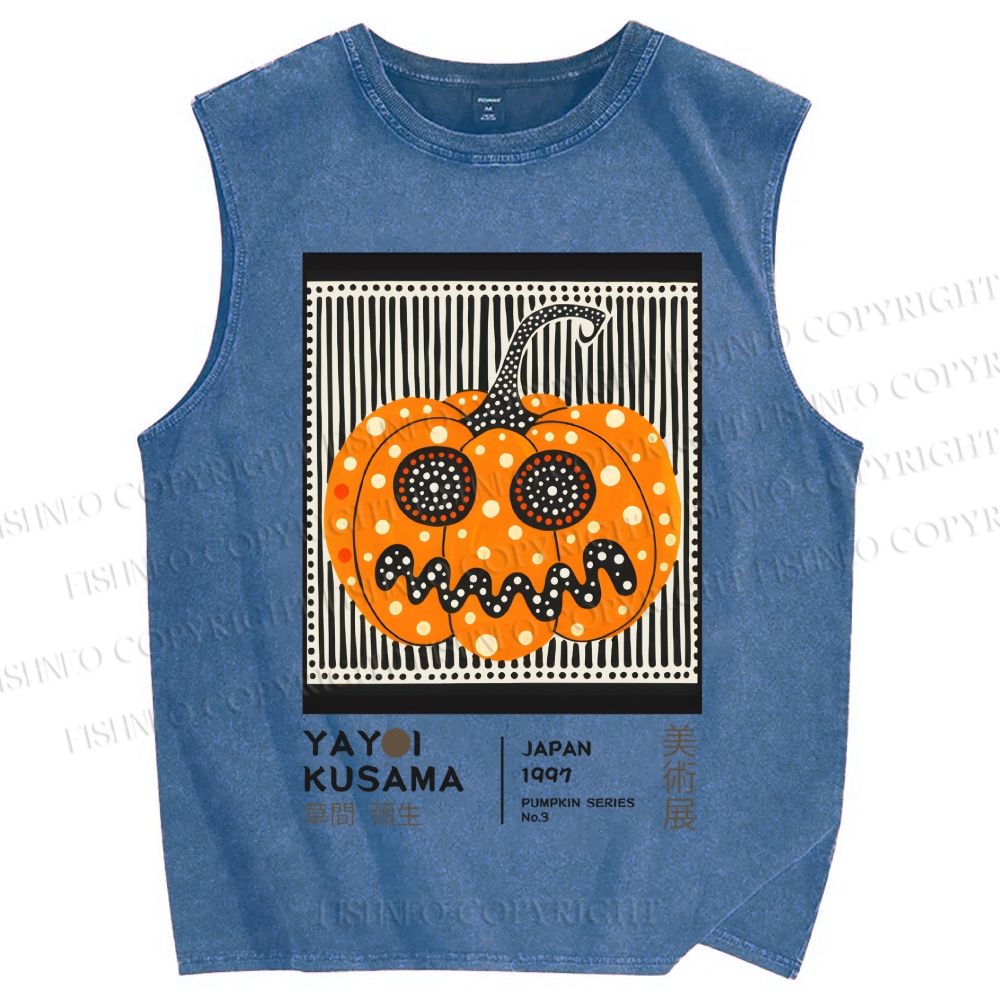 Unisex Yayoi Kusama Spooky Pumpkin Printed Washed Tank Top