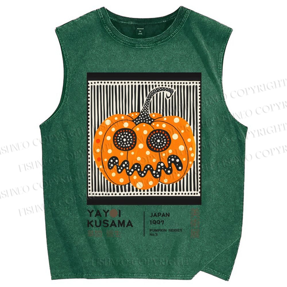 Unisex Yayoi Kusama Spooky Pumpkin Printed Washed Tank Top