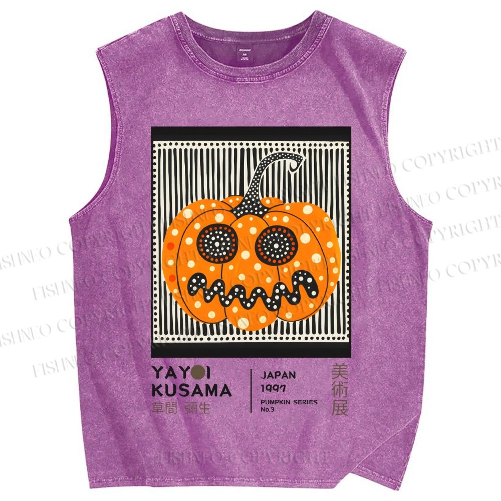 Unisex Yayoi Kusama Spooky Pumpkin Printed Washed Tank Top