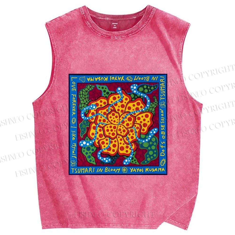 Unisex Yayoi Kusama Flower Printed Washed Tank Top