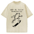 Unisex Playful Frog Skateboarding Printed Washed Tee