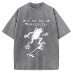 Unisex Playful Frog Skateboarding Printed Washed Tee
