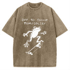 Unisex Playful Frog Skateboarding Printed Washed Tee