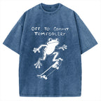 Unisex Playful Frog Skateboarding Printed Washed Tee
