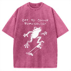 Unisex Playful Frog Skateboarding Printed Washed Tee