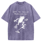 Unisex Playful Frog Skateboarding Printed Washed Tee