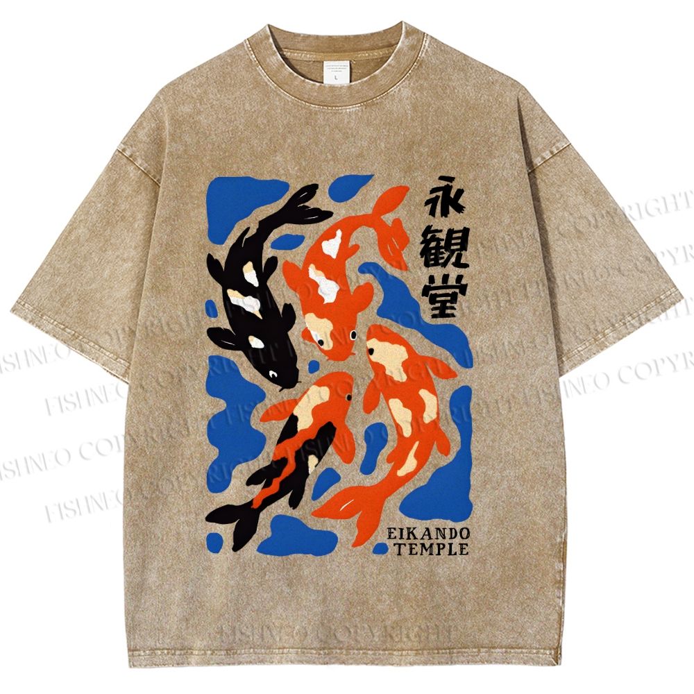 Unisex Koi Fish Japanese Printed Washed Tee