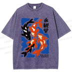 Unisex Koi Fish Japanese Printed Washed Tee