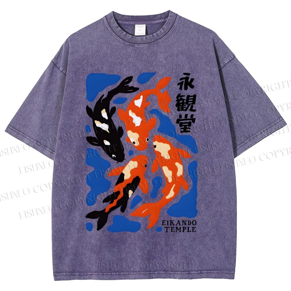 Unisex Koi Fish Japanese Printed Washed Tee
