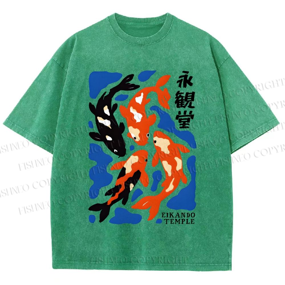 Unisex Koi Fish Japanese Printed Washed Tee