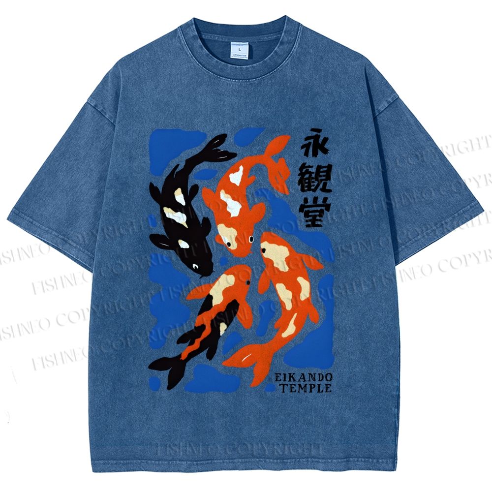 Unisex Koi Fish Japanese Printed Washed Tee