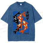 Unisex Koi Fish Japanese Printed Washed Tee