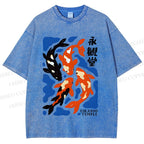 Unisex Koi Fish Japanese Printed Washed Tee
