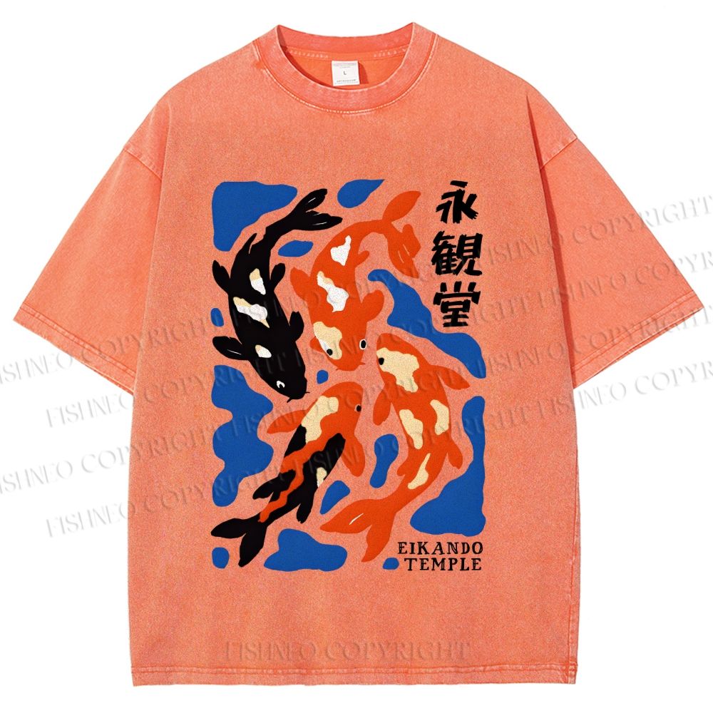 Unisex Koi Fish Japanese Printed Washed Tee
