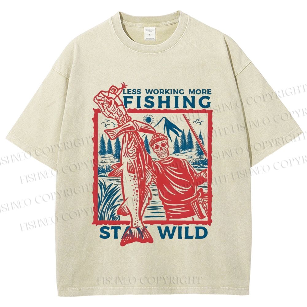 Unisex Fishing Guy Stay Wild Printed Washed Tee