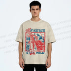 Unisex Fishing Guy Stay Wild Printed Washed Tee