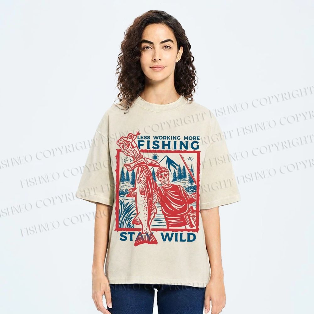 Unisex Fishing Guy Stay Wild Printed Washed Tee