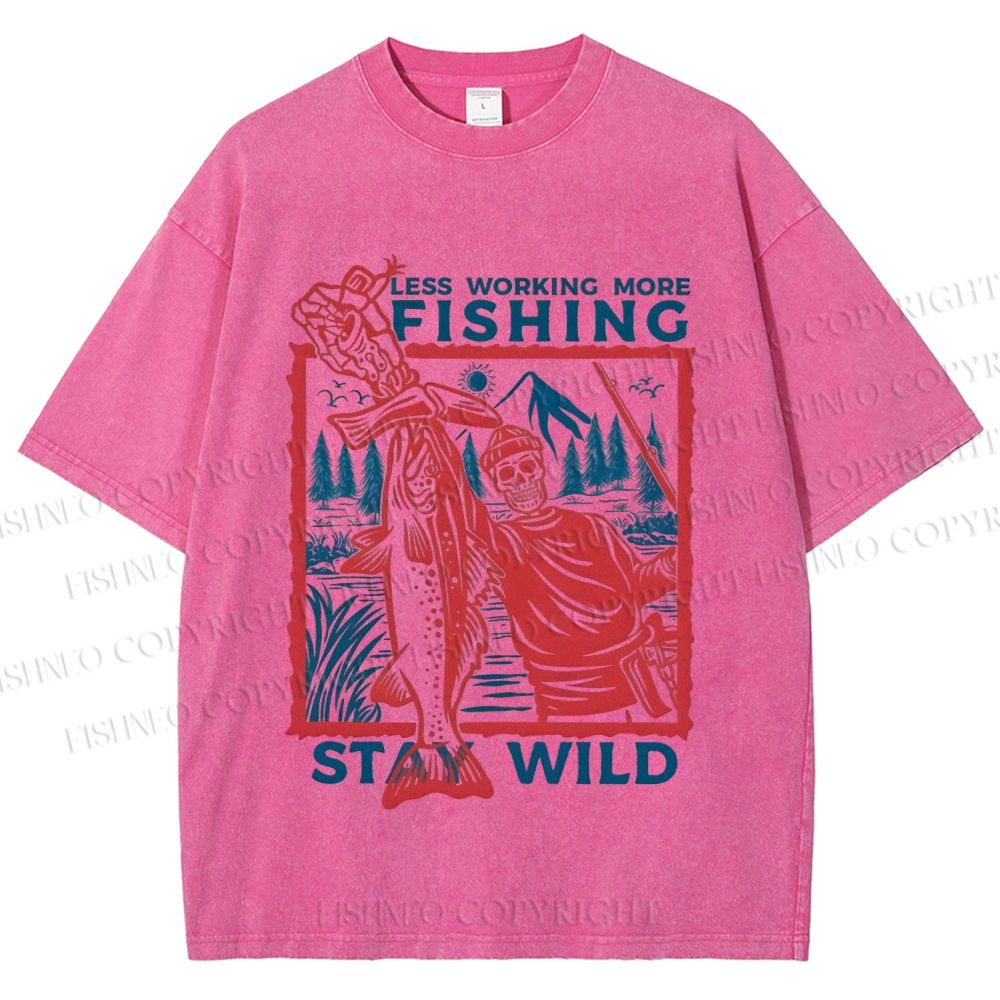 Unisex Fishing Guy Stay Wild Printed Washed Tee
