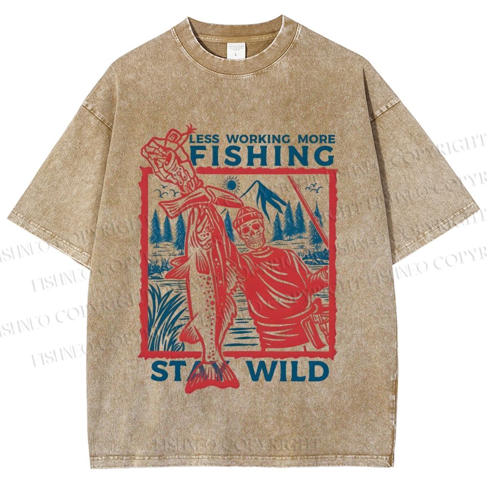 Unisex Fishing Guy Stay Wild Printed Washed Tee