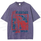 Unisex Fishing Guy Stay Wild Printed Washed Tee