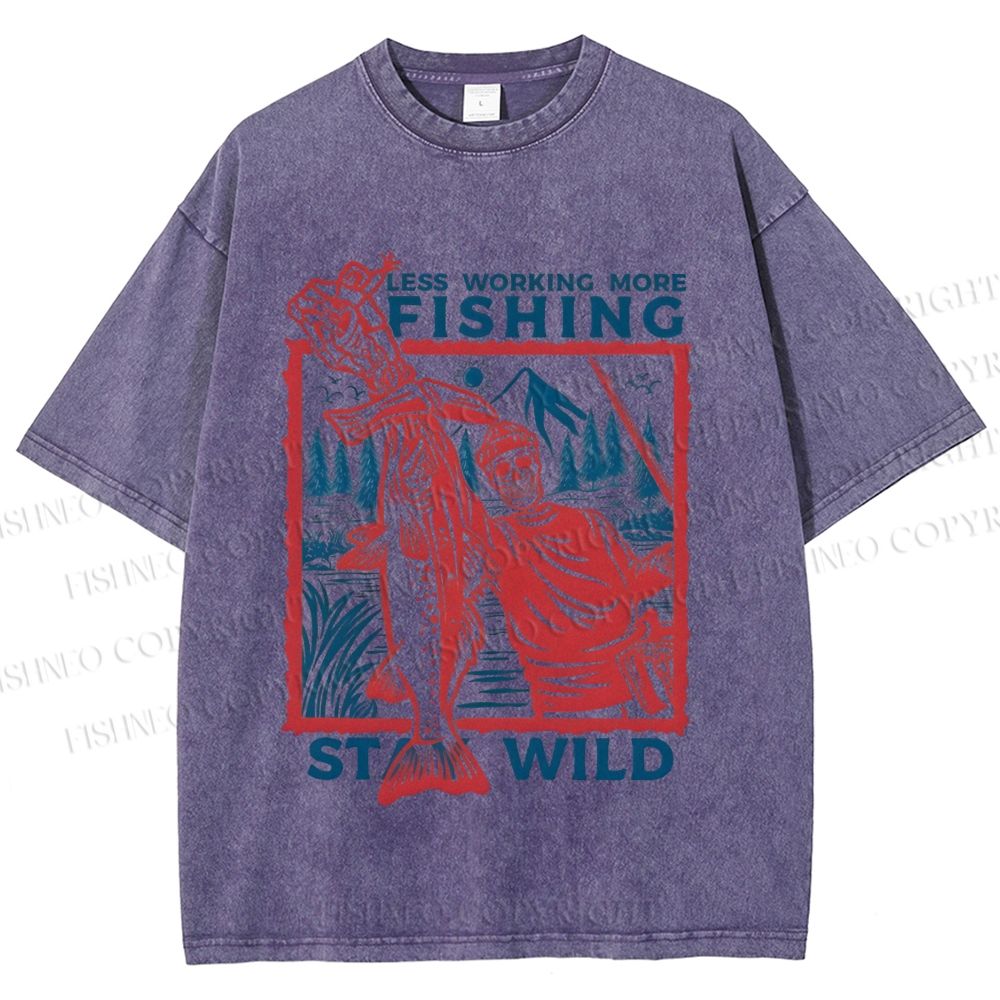 Unisex Fishing Guy Stay Wild Printed Washed Tee