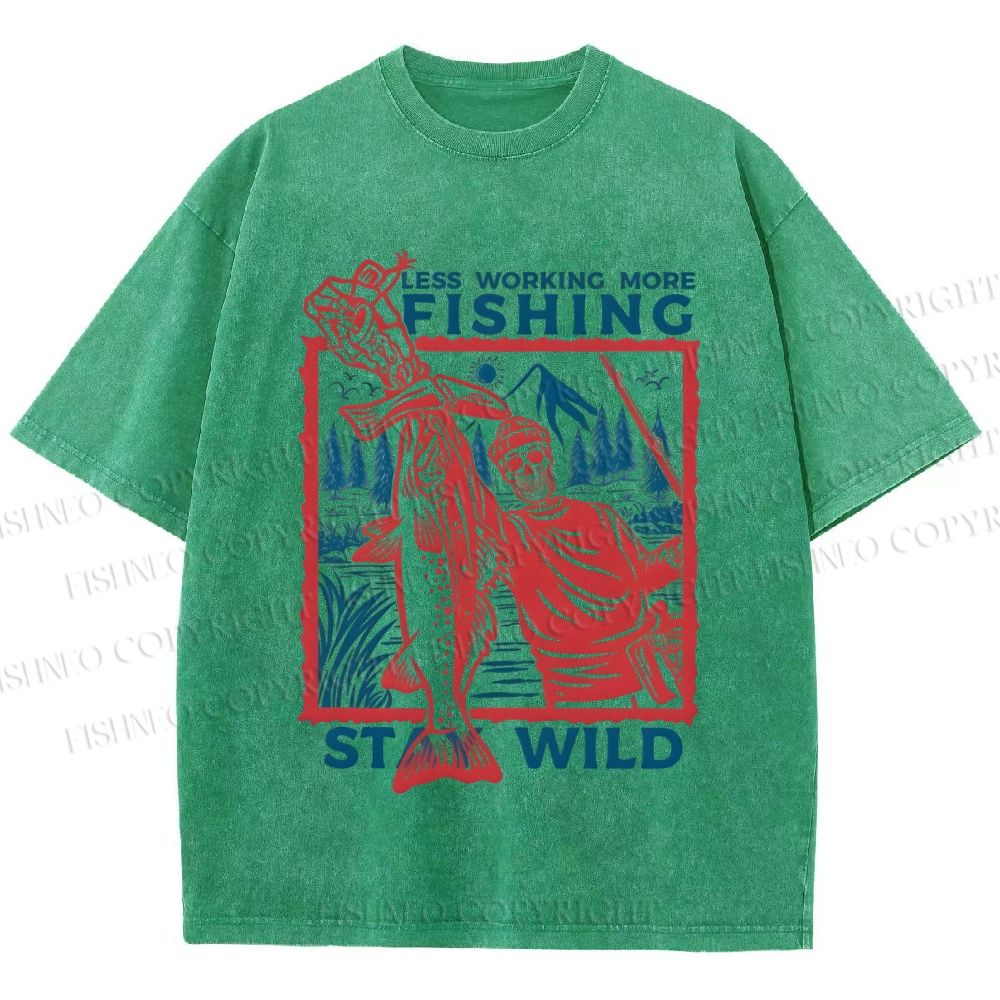Unisex Fishing Guy Stay Wild Printed Washed Tee