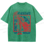 Unisex Fishing Guy Stay Wild Printed Washed Tee