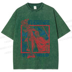 Unisex Fishing Guy Stay Wild Printed Washed Tee