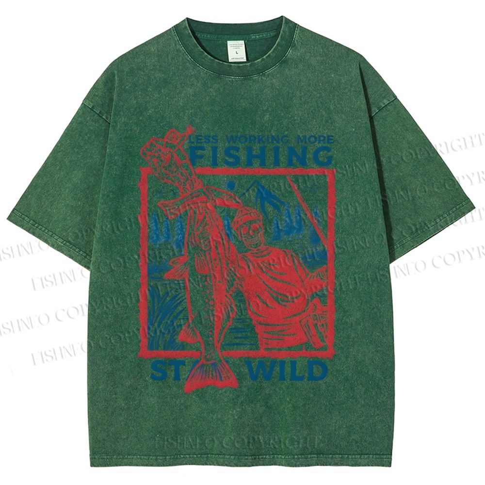Unisex Fishing Guy Stay Wild Printed Washed Tee