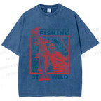 Unisex Fishing Guy Stay Wild Printed Washed Tee