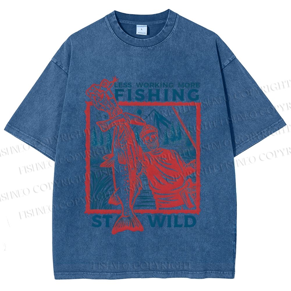Unisex Fishing Guy Stay Wild Printed Washed Tee