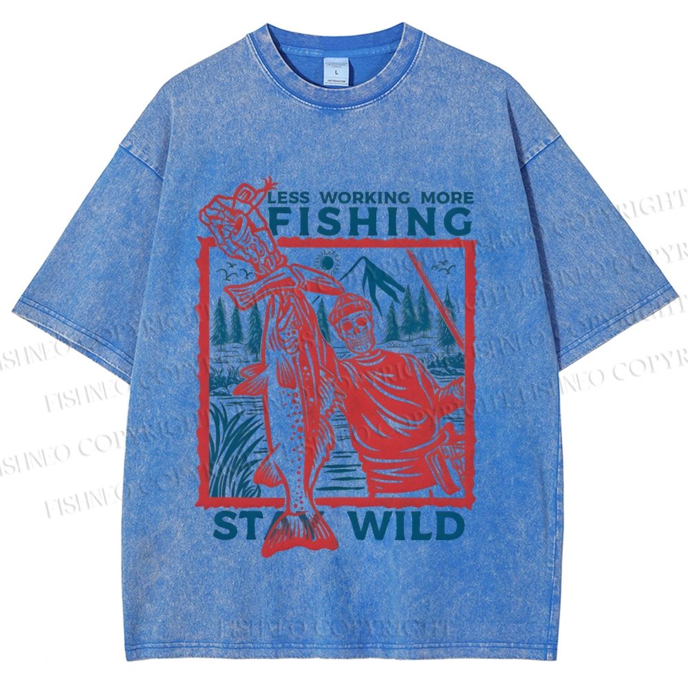 Unisex Fishing Guy Stay Wild Printed Washed Tee
