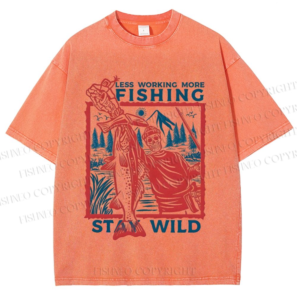 Unisex Fishing Guy Stay Wild Printed Washed Tee
