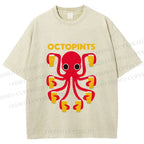 Unisex Octopus Beer Printed Washed Tee