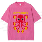 Unisex Octopus Beer Printed Washed Tee