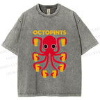 Unisex Octopus Beer Printed Washed Tee