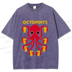 Unisex Octopus Beer Printed Washed Tee