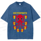 Unisex Octopus Beer Printed Washed Tee