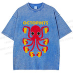 Unisex Octopus Beer Printed Washed Tee