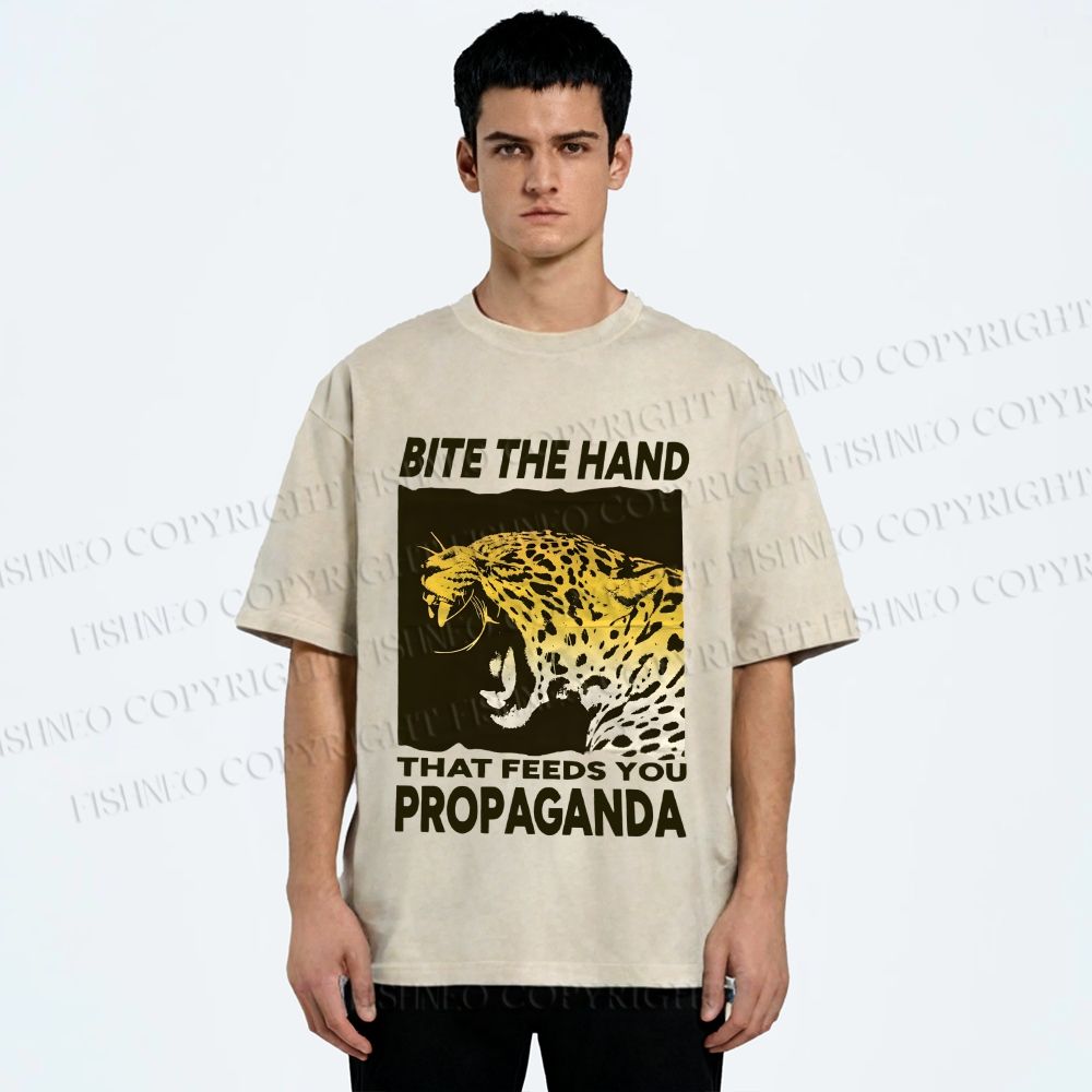 Unisex Bite the Hand That Feeds You Propaganda Panther Printed Washed Tee