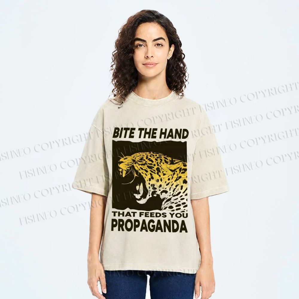 Unisex Bite the Hand That Feeds You Propaganda Panther Printed Washed Tee